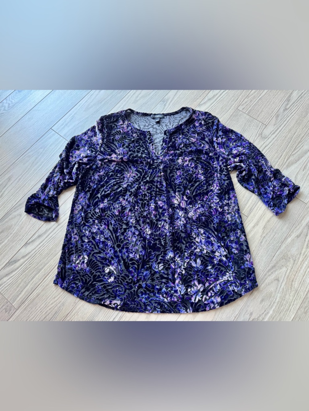 Roz & Ali Purple Floral Velvet Burnout Blouse